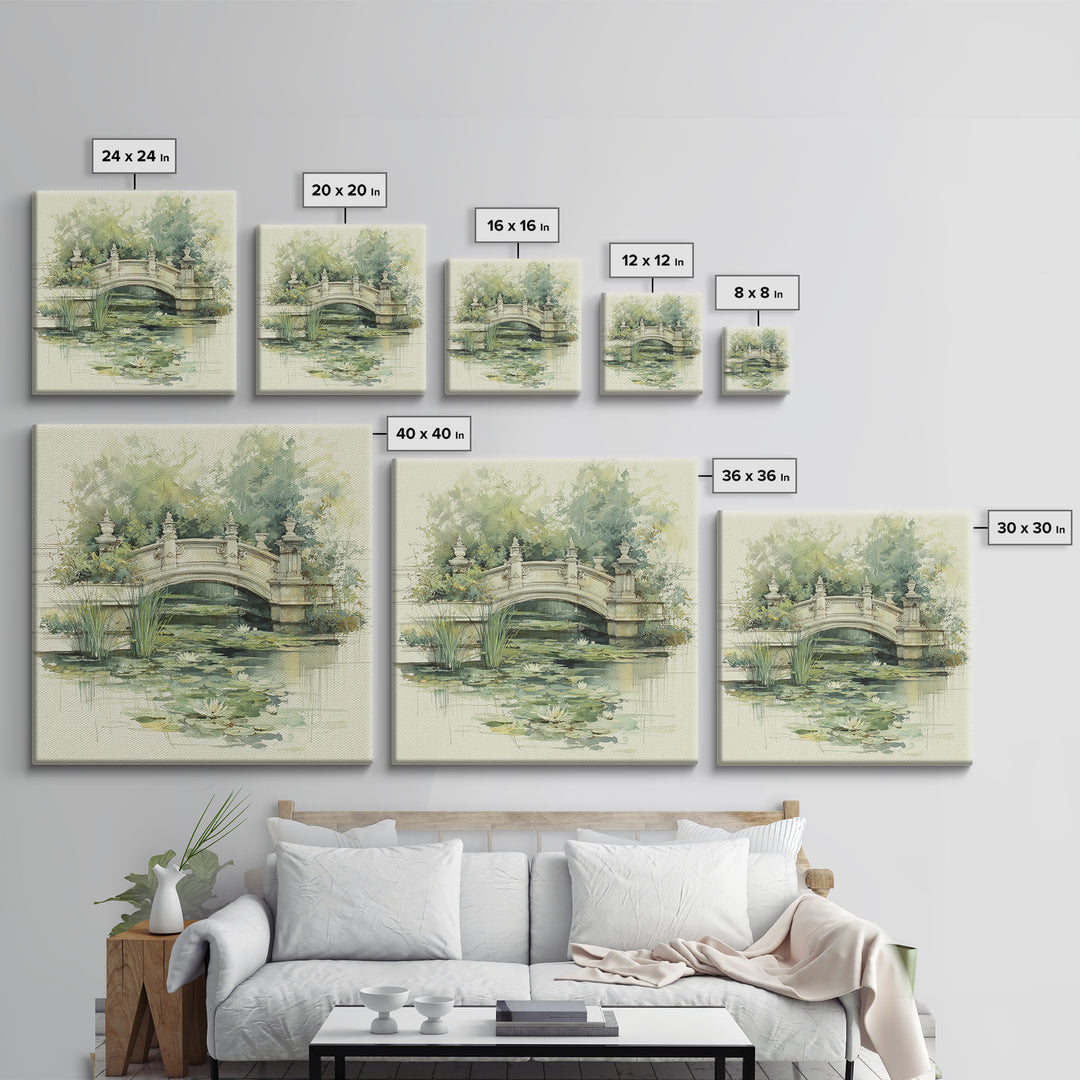 Water Garden Bridge Framed Canvas Print, Impressionist Art, Landscape Art, Living Room Decor, Fine Art, Impression, IMP-1x1-42
