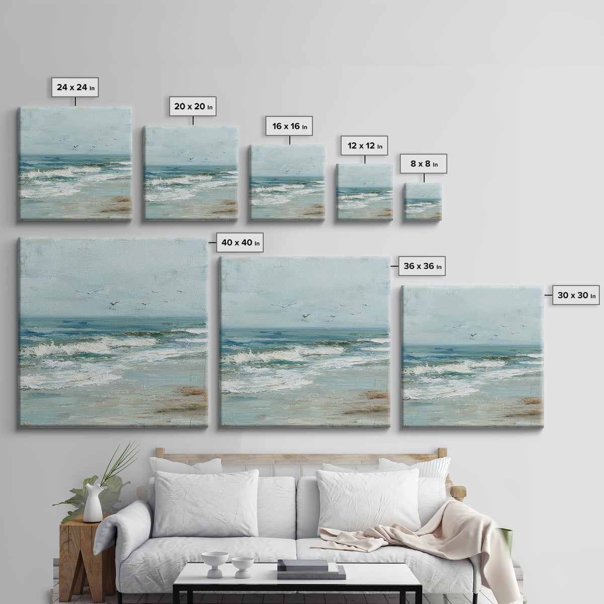 Coastal Beach Figures Framed Canvas Print, Impressionist Art, Floral Wall Art, Living Room Decor, Fine Art, Impression, IMP-1x1-43