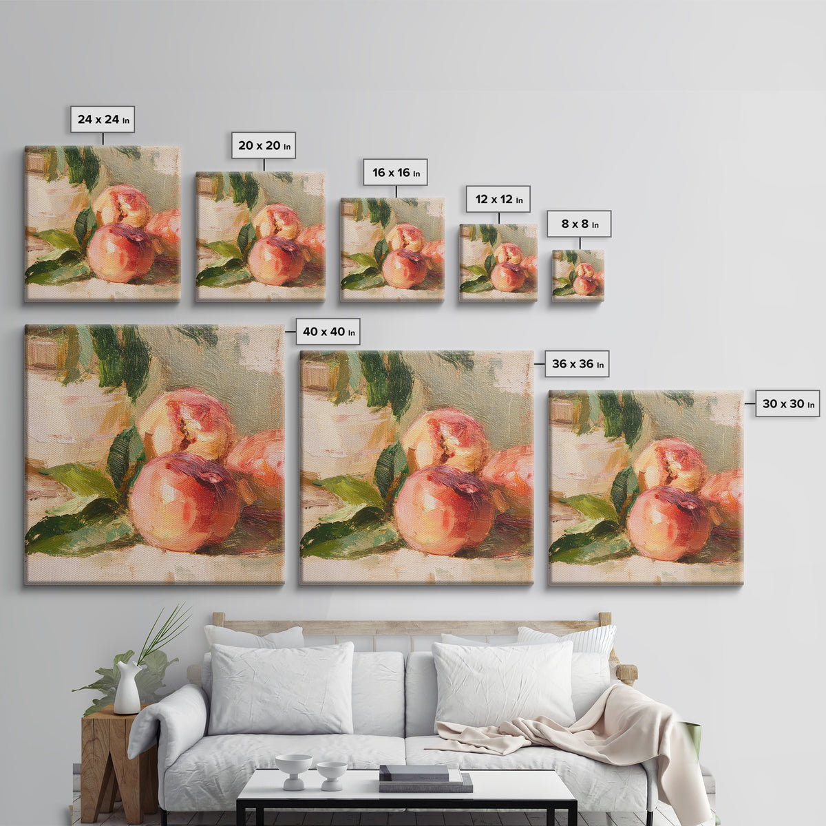Still Life of Peaches Framed Canvas Print, Impressionist Art, Modern Wall Art, Living Room Decor, Fine Art, Impression, IMP-1x1-47