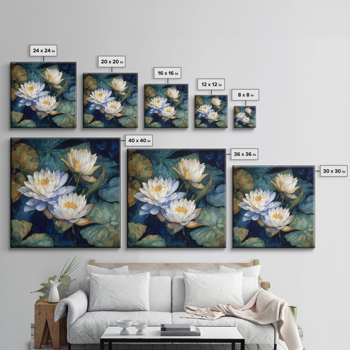 Water Lilies Floating on a Sunlit Pond Canvas Print, Impressionist Art, Room Decor, Living Room Decor, Fine Art, Impression, IMP-1x1-49