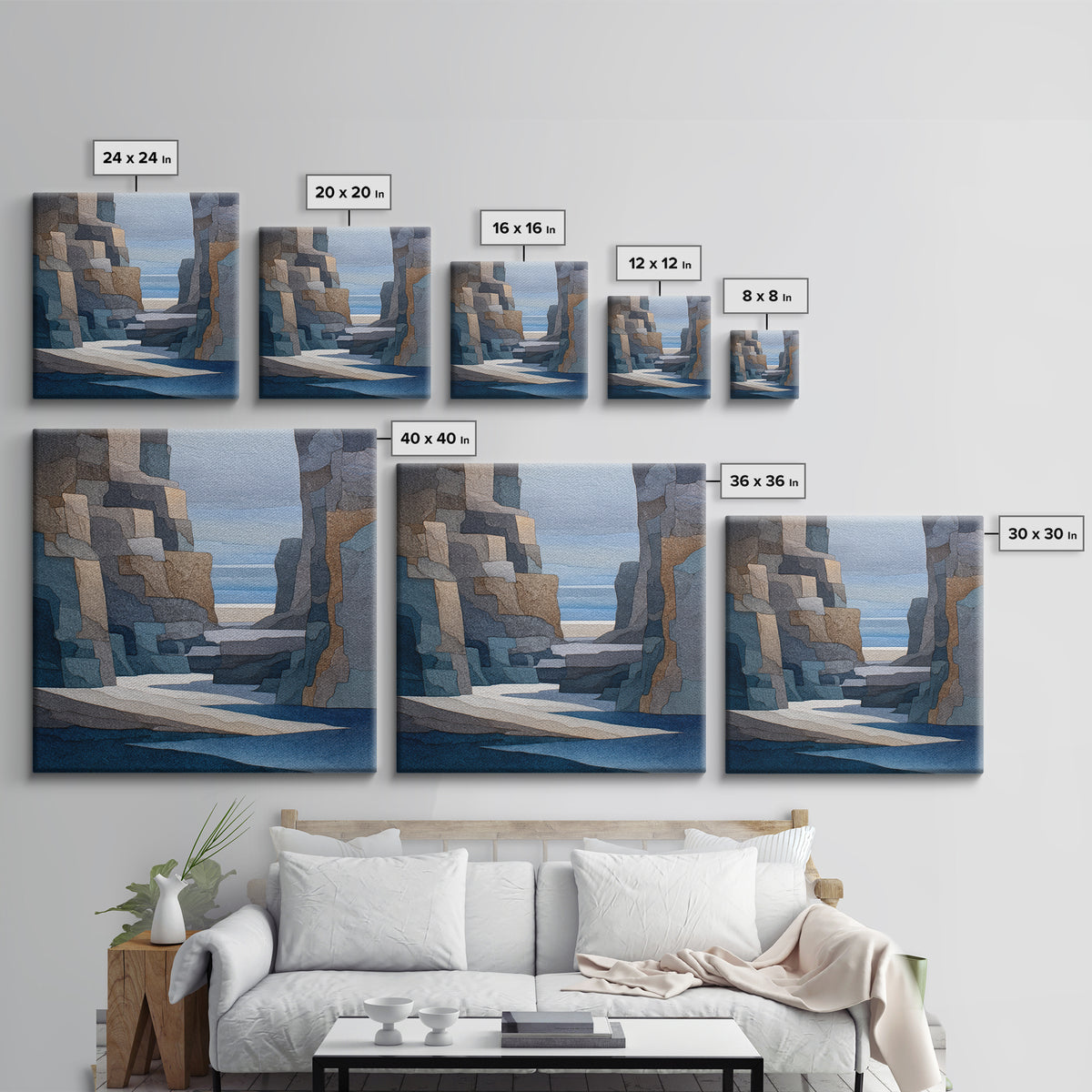 Soft Seaside Cliffs Canvas Print, Impressionist Art, Fine Art Print, Living Room Decor, Fine Art, Impression, Painting, IMP-1x1-5