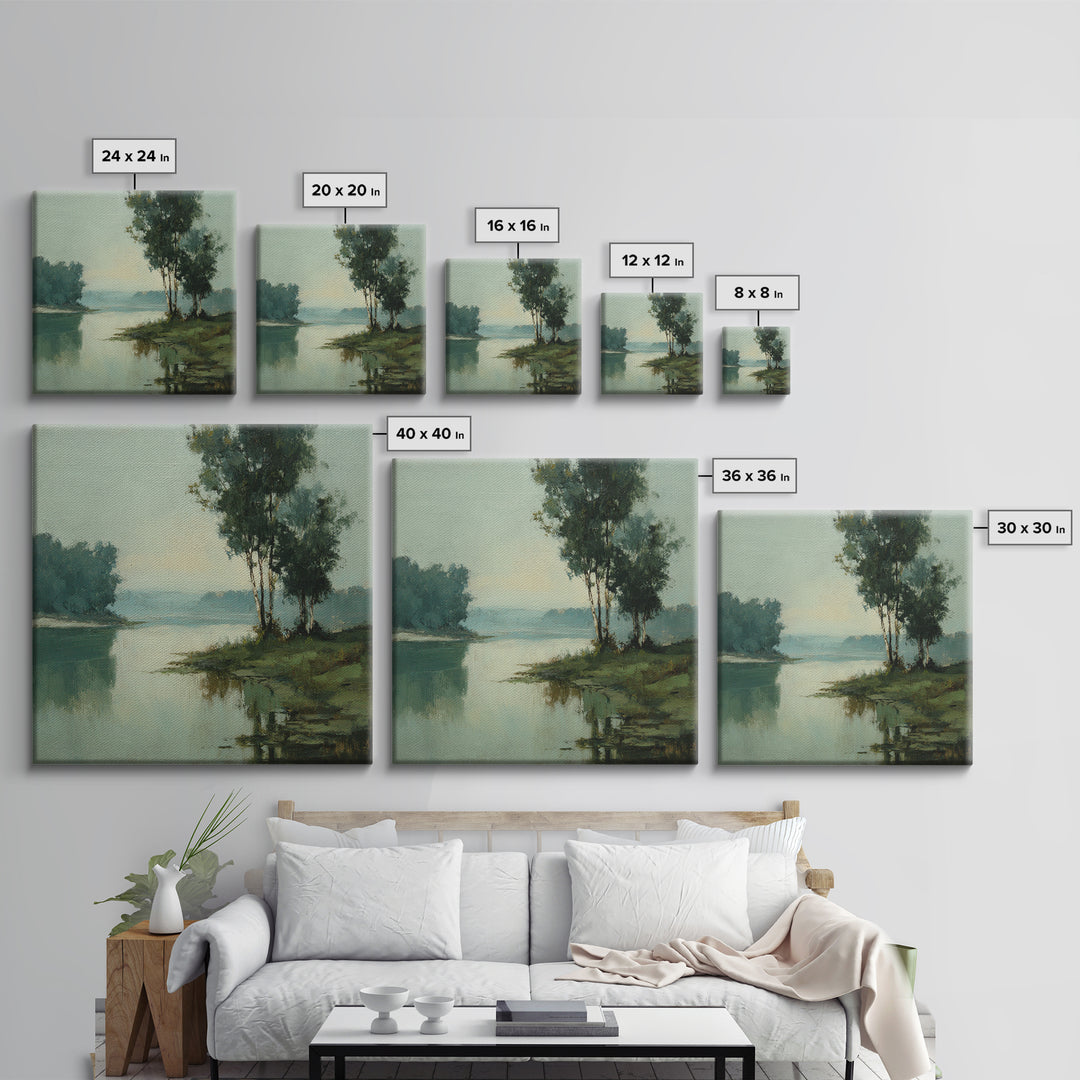 Misty Riverbank with Willow Trees Canvas Print, Impressionist Art, Gallery Decor, Living Room Decor, Fine Art, Impression, IMP-1x1-59