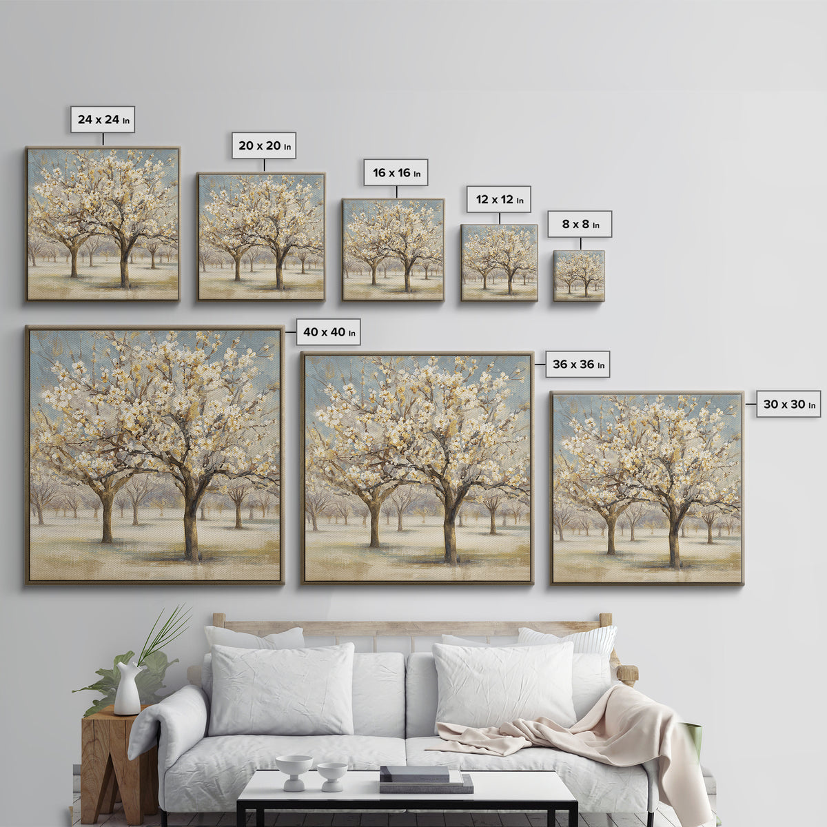 Spring Orchard with Blossoming Trees Canvas Print, Impressionist Art, Landscape Painting, Living Room Decor, Impression, IMP-1x1-6