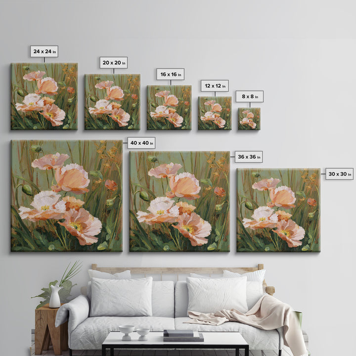Poppies Blowing Through Green Grass Canvas Print, Impressionist Art, Abstract Painting, Living Room Decor, Fine Art, Impression, IMP-1x1-60