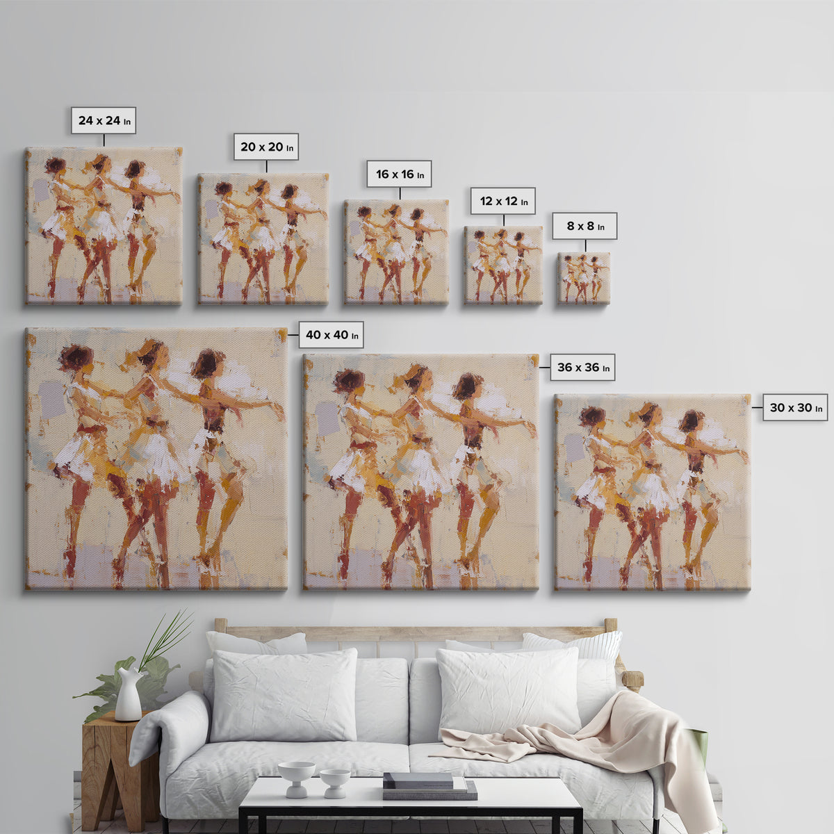 Dancers Suggested by Soft Moving Brushwork Canvas Print, Impressionist Art, Neutral Decor, Living Room Decor, Impression, IMP-1x1-63