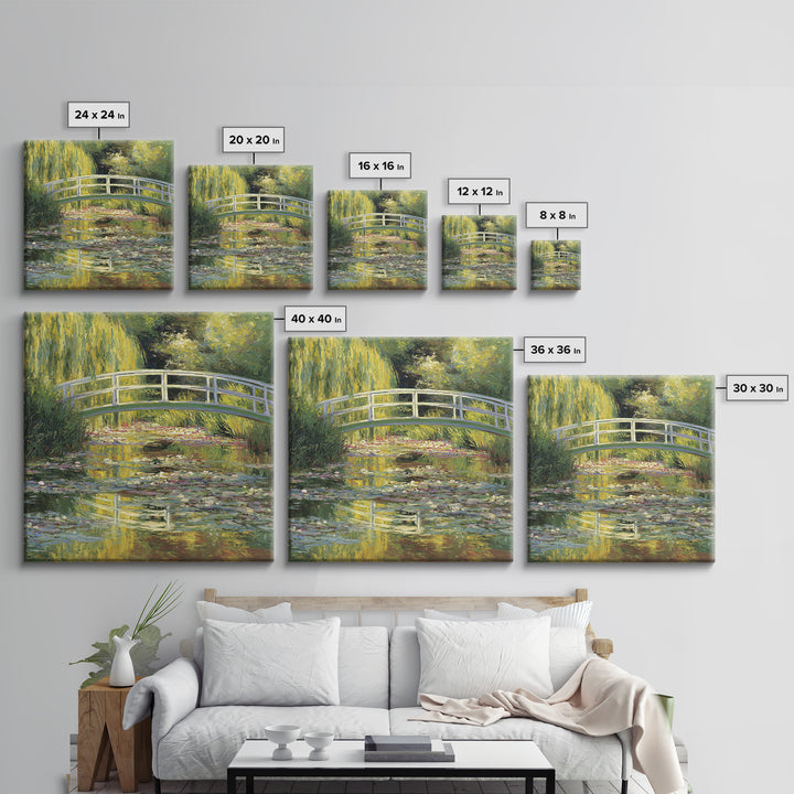 Water Garden Bridge Framed Canvas Print, Impressionist Art, Landscape Art, Living Room Decor, Fine Art, Impression, IMP-1x1-66