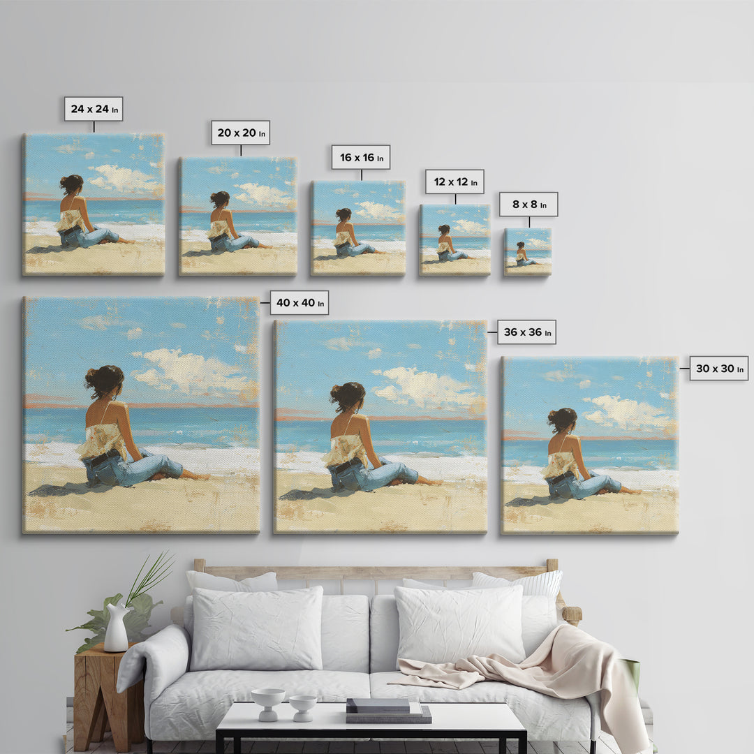 Coastal Beach Figures Framed Canvas Print, Impressionist Art, Modern Decor, Living Room Decor, Fine Art, Impression, Wall Decor, IMP-1x1-67