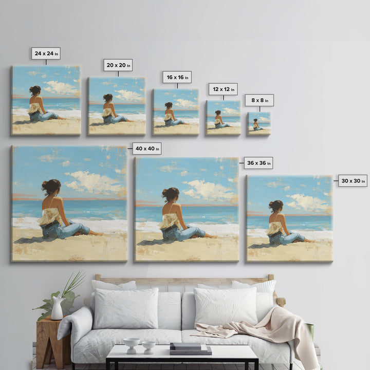 Coastal Beach Figures Framed Canvas Print, Impressionist Art, Modern Decor, Living Room Decor, Fine Art, Impression, Wall Decor, IMP-1x1-67