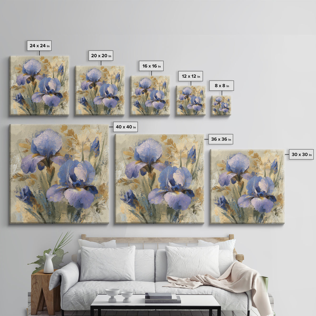 Iris Garden with Blue Violet Strokes Framed Canvas Print, Impressionist Art, Modern Art, Living Room Decor, Oil Painting, IMP-1x1-68