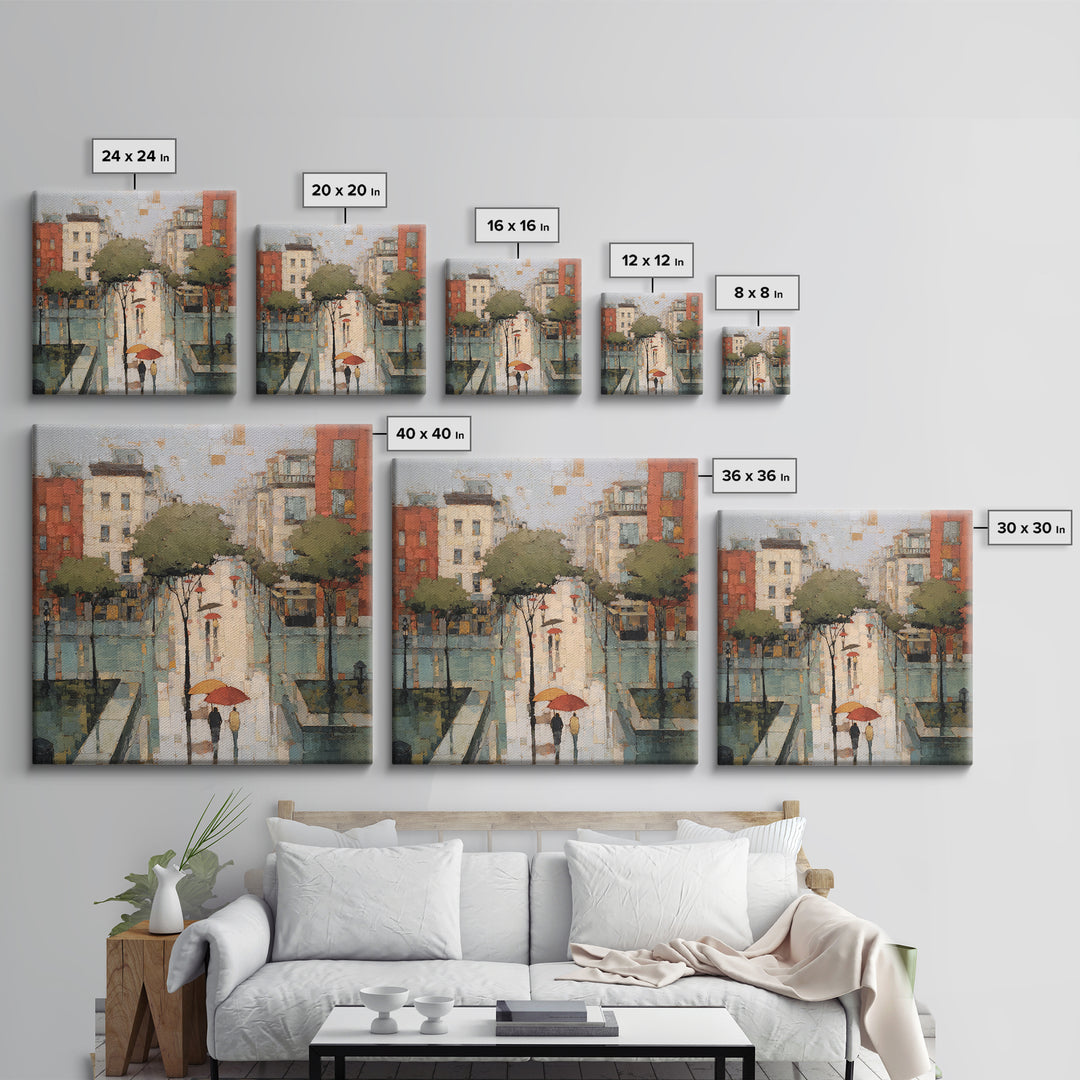 Rainy Boulevard with Umbrella Shapes Canvas Print, Impressionist Art, Luxury Decor, Living Room Decor, Abstract Art, Impression, IMP-1x1-69