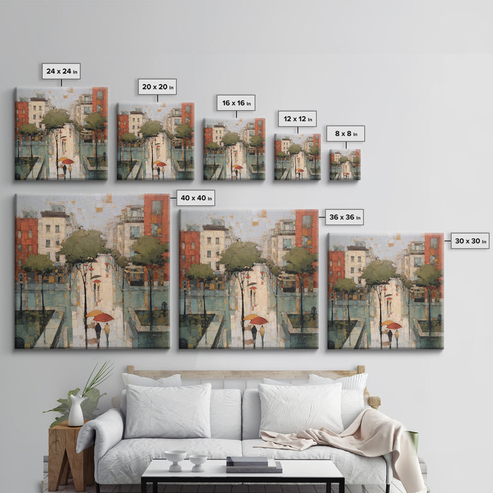 Rainy Boulevard with Umbrella Shapes Canvas Print, Impressionist Art, Luxury Decor, Living Room Decor, Abstract Art, Impression, IMP-1x1-69
