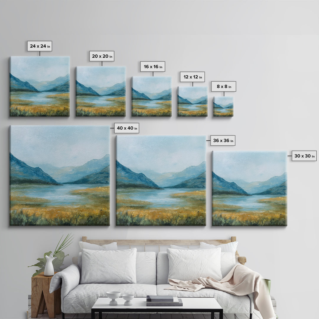 Mountain Lake with Sparkling Reflections Framed Canvas Print, Impressionist Art, Landscape Art, Living Room Decor, Impression, IMP-1x1-72