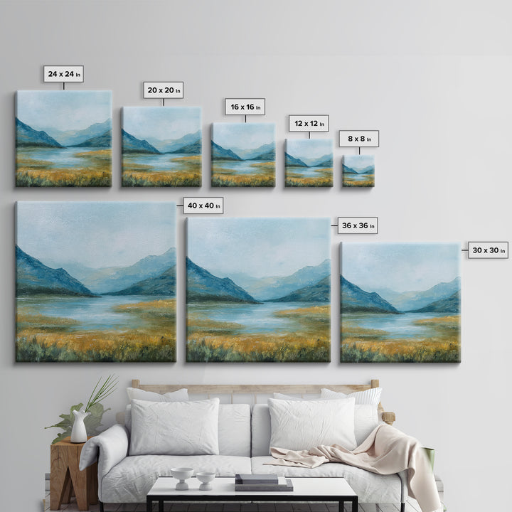 Mountain Lake with Sparkling Reflections Framed Canvas Print, Impressionist Art, Landscape Art, Living Room Decor, Impression, IMP-1x1-72