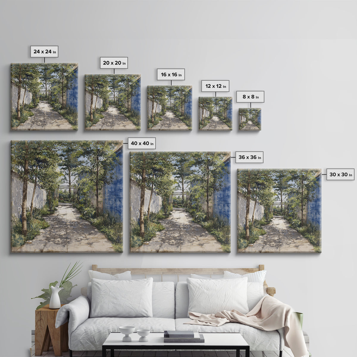 Garden Path Covered Framed Canvas Print, Impressionist Art, Fine Art Print, Living Room Decor, Watercolor Art, Impression, IMP-1x1-74