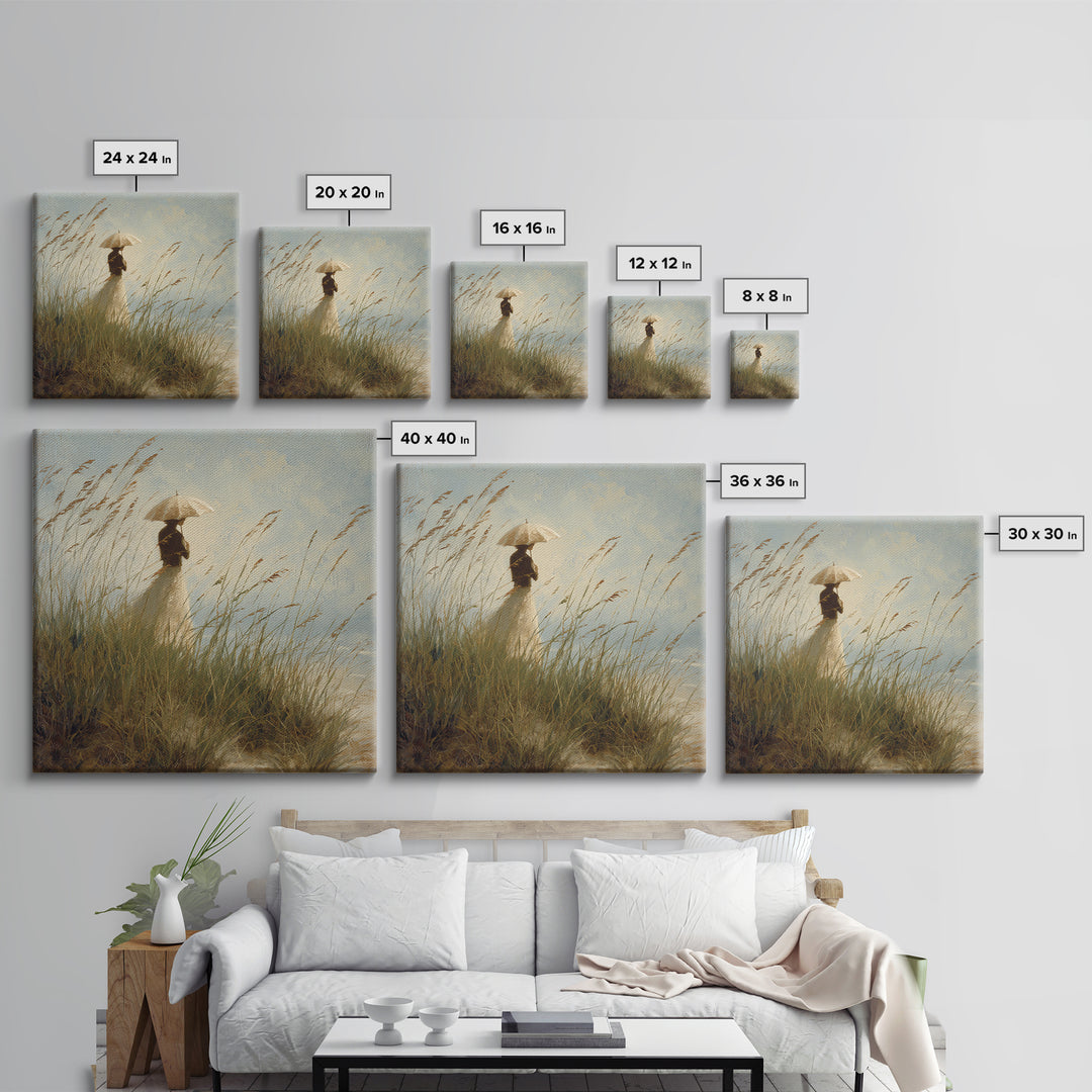 Woman with Parasol in Breezy Meadow Canvas Print, Impressionist Art, Statement Artwork, Living Room Decor, Fine Art, Impression, IMP-1x1-75