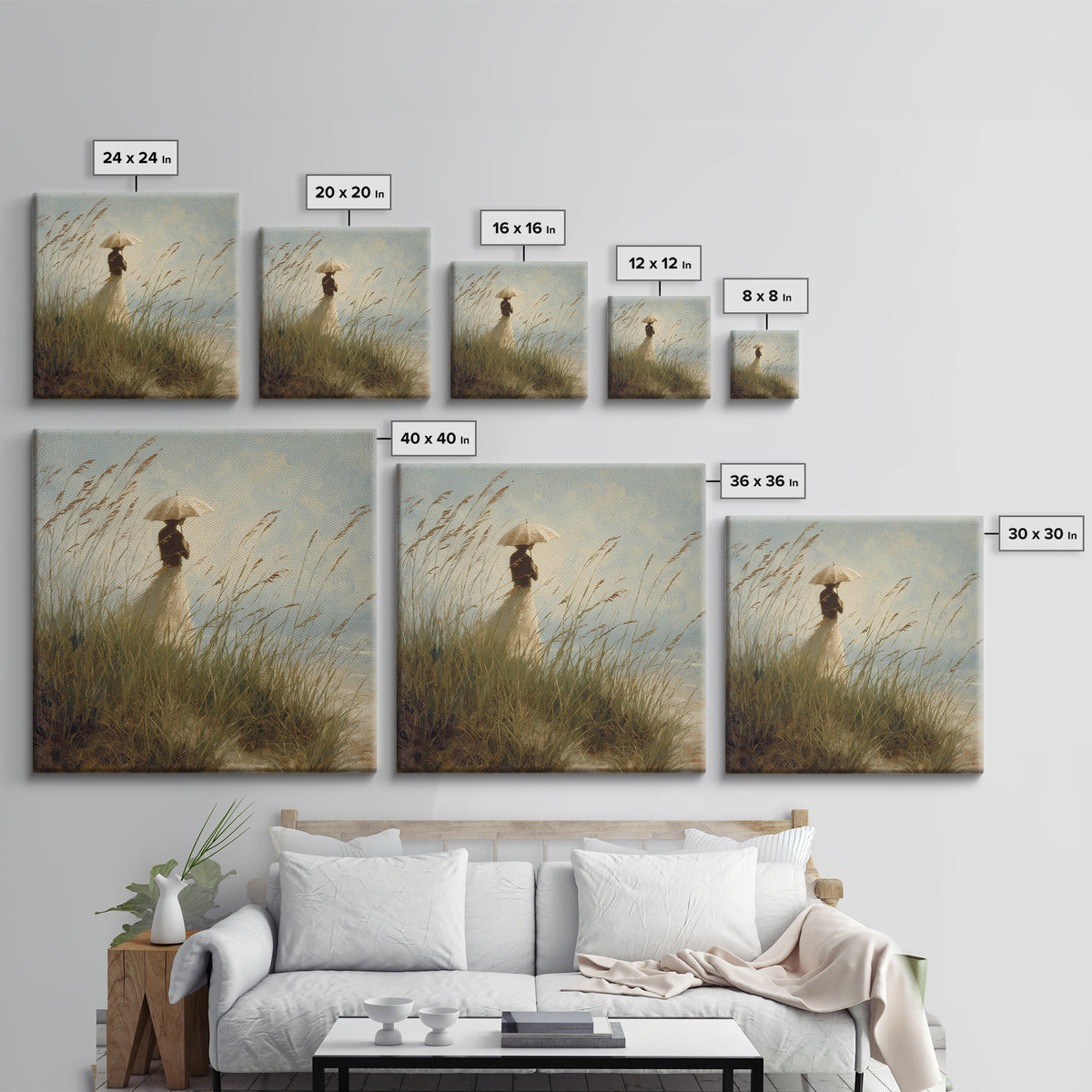 Woman with Parasol in Breezy Meadow Canvas Print, Impressionist Art, Statement Artwork, Living Room Decor, Fine Art, Impression, IMP-1x1-75