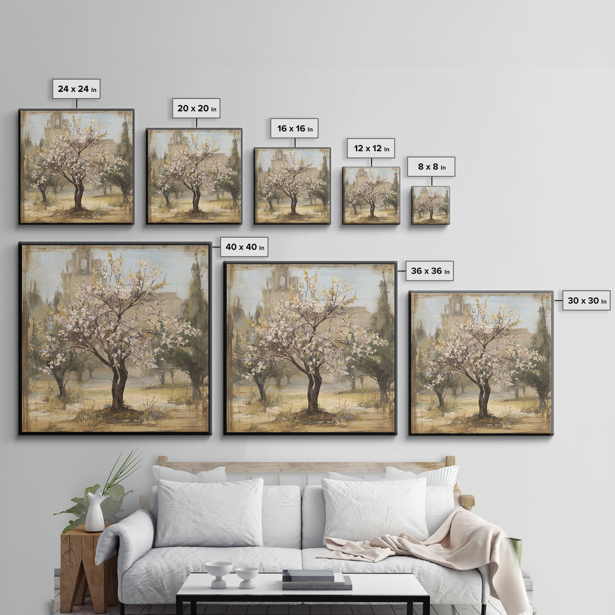 Spring Orchard with Blossoming Trees Framed Canvas Print, Impressionist Art, Statement Artwork, Living Room Decor, Impression, IMP-1x1-78