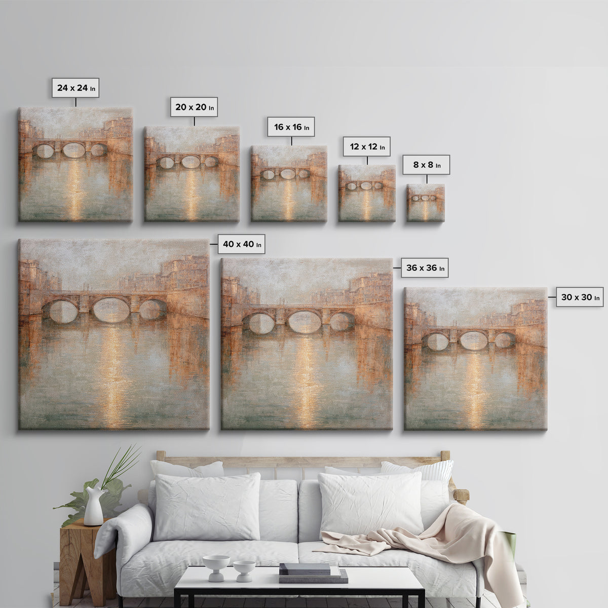 Paris Bridge Reflected Framed Canvas Print, Impressionist Art, Boho Decor, Living Room Decor, Oil Painting, Impression, IMP-1x1-79