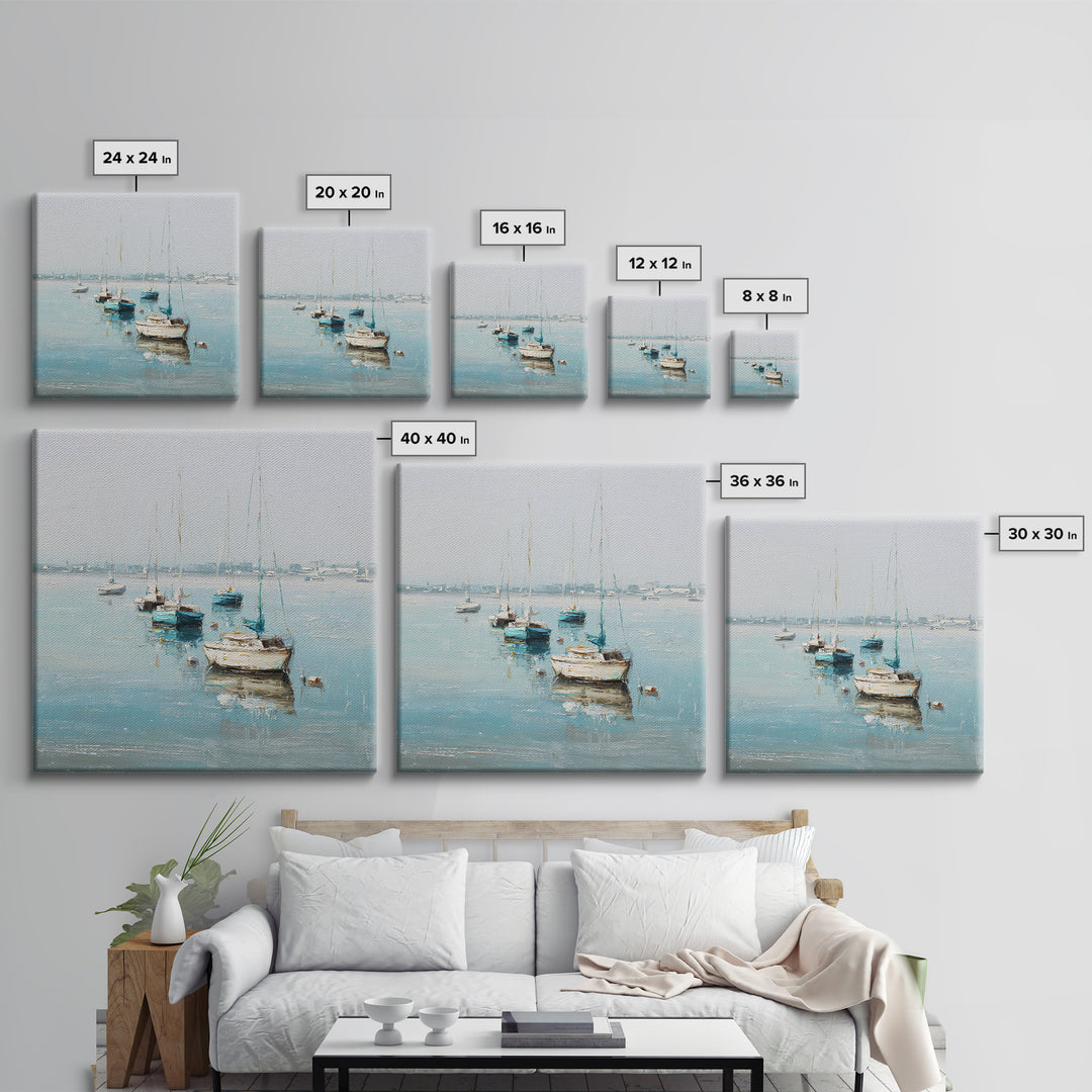 Sailboats on a Bright Sparkling Harbor Canvas Print, Impressionist Art, Painting, Living Room Decor, Fine Art, Impression, IMP-1x1-81