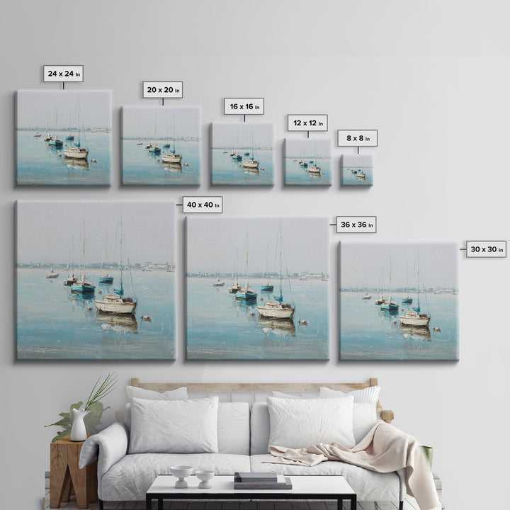Sailboats on a Bright Sparkling Harbor Canvas Print, Impressionist Art, Painting, Living Room Decor, Fine Art, Impression, IMP-1x1-81