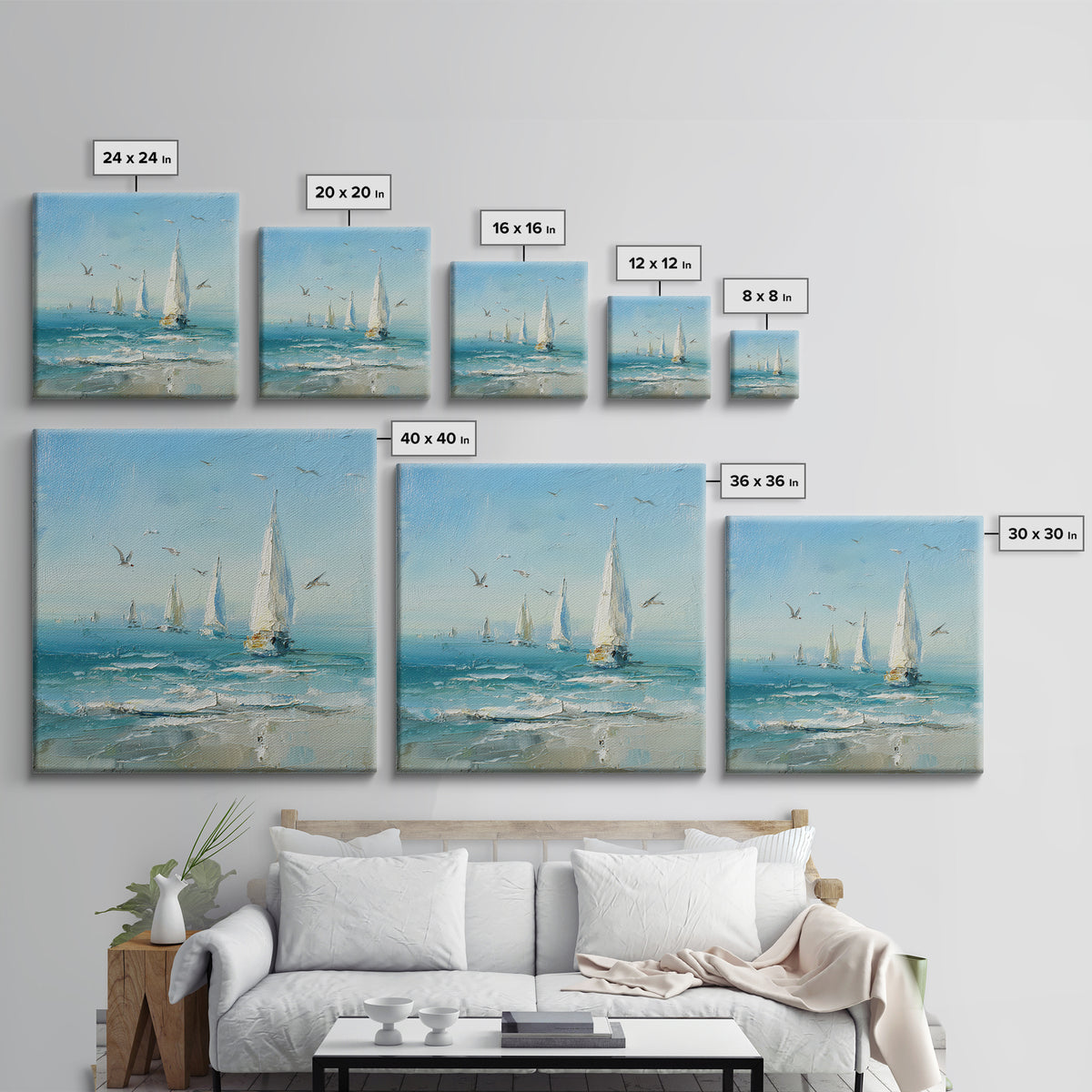 Sailboats on a Bright Sparkling Harbor Canvas Print, Impressionist Art, Statement Artwork, Living Room Decor, Impression, IMP-1x1-9