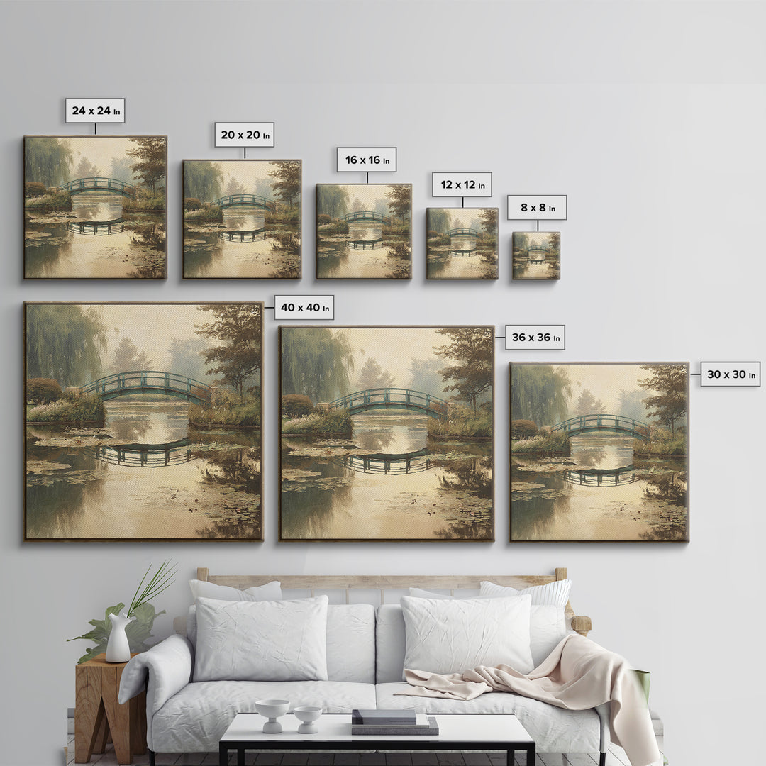 Water Garden Bridge Canvas Print, Impressionist Art, Neutral Decor, Living Room Decor, Oil Painting, Impression, Home Decor, IMP-1x1-90