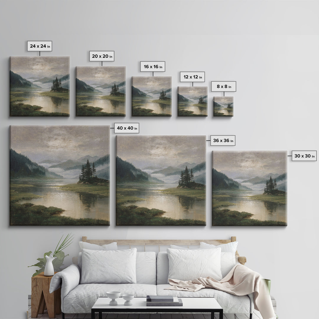 Mountain Lake with Sparkling Reflections Canvas Print, Impressionist Art, Original Painting, Living Room Decor, Impression, IMP-1x1-96