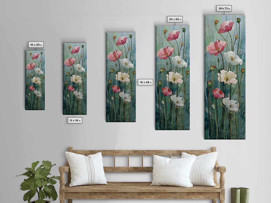 Poppies Blowing Through Green Grass Framed Canvas Print, Impressionist Art, Painting, Living Room Decor, Fine Art, Impression, IMP-1x3-24
