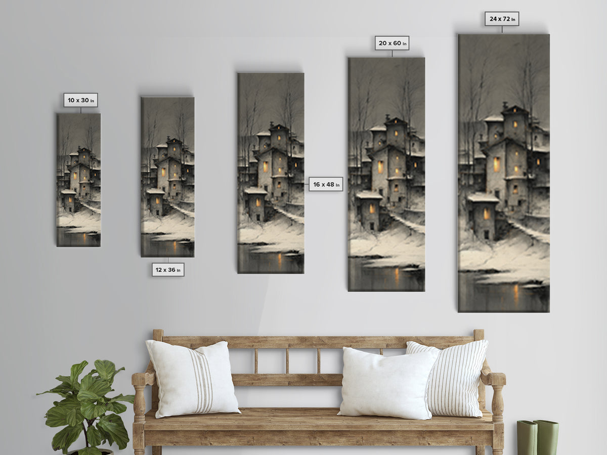 Snowy Village with Warm Glowing Windows Canvas Print, Impressionist Art, Bedroom Decor, Living Room Decor, Fine Art, Impression, IMP-1x3-25