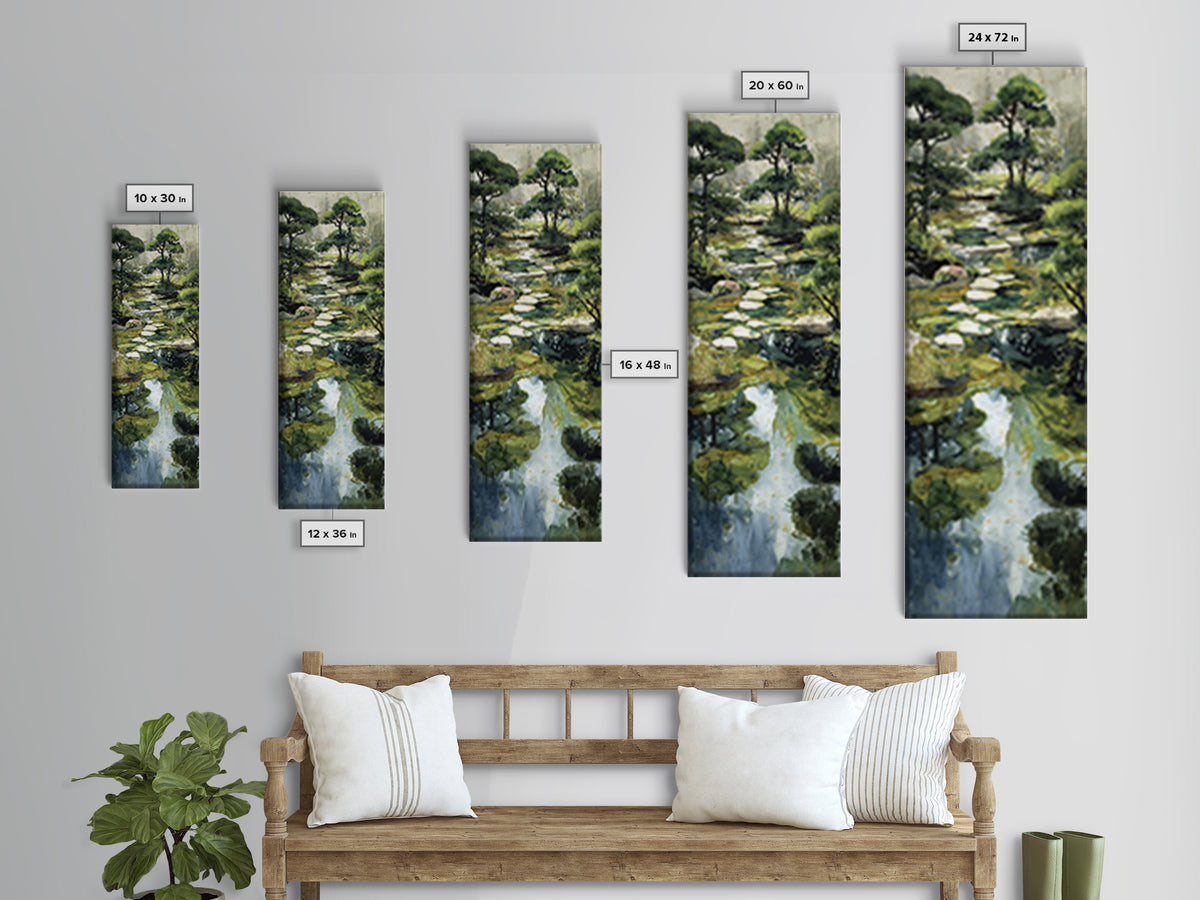 Water Garden Bridge Framed Canvas Print, Impressionist Art, Living Room Art, Living Room Decor, Watercolor Art, Impression, IMP-1x3-30