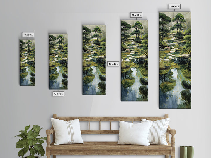 Water Garden Bridge Framed Canvas Print, Impressionist Art, Living Room Art, Living Room Decor, Watercolor Art, Impression, IMP-1x3-30
