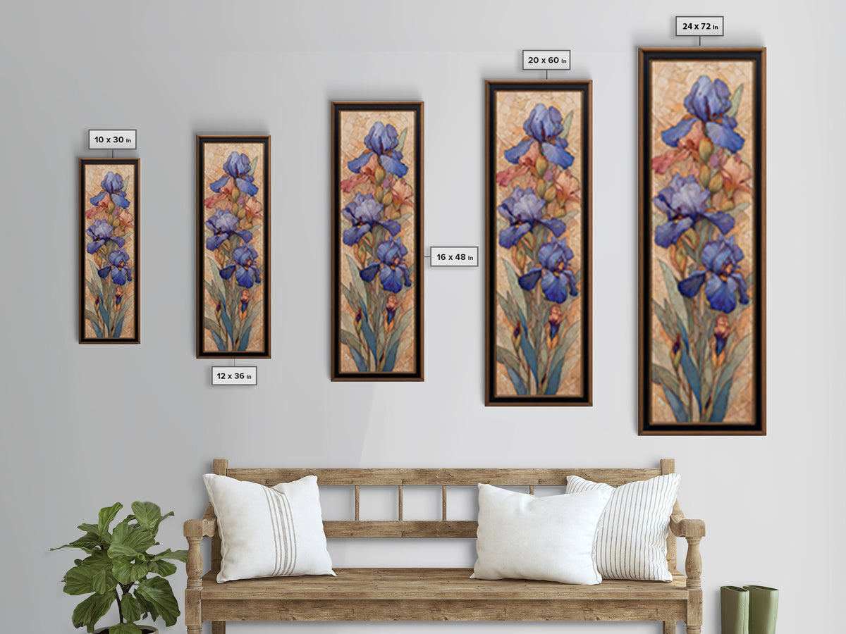 Iris Garden with Blue Violet Strokes Canvas Print, Impressionist Art, Living Room Decor, Watercolor Art, Impression, IMP-1x3-32
