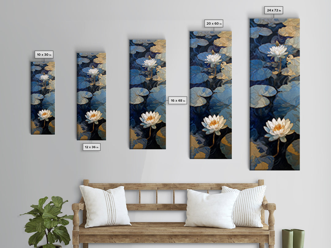 Water Lilies Floating on a Sunlit Pond Canvas Print, Impressionist Art, Minimalist Decor, Living Room Decor, Impression, IMP-1x3-37