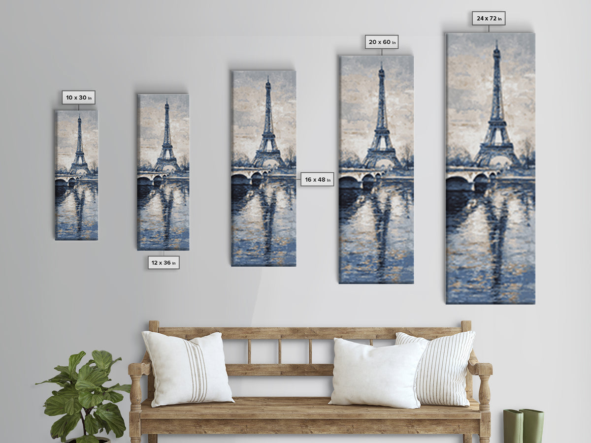 Paris Bridge Reflected Canvas Print, Impressionist Art, Living Room Wall Art, Living Room Decor, Fine Art, Impression, IMP-1x3-43