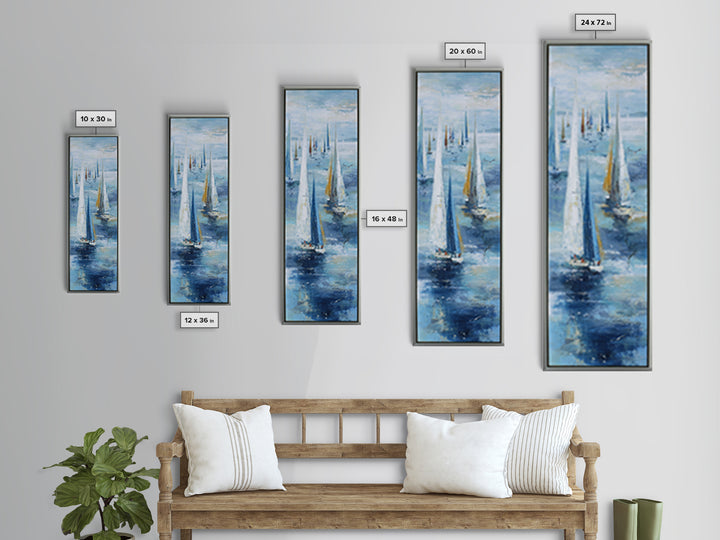Sailboats on a Bright Sparkling Harbor Framed Canvas Print, Impressionist Art, Wall Art, Living Room Decor, Oil Painting, IMP-1x3-45