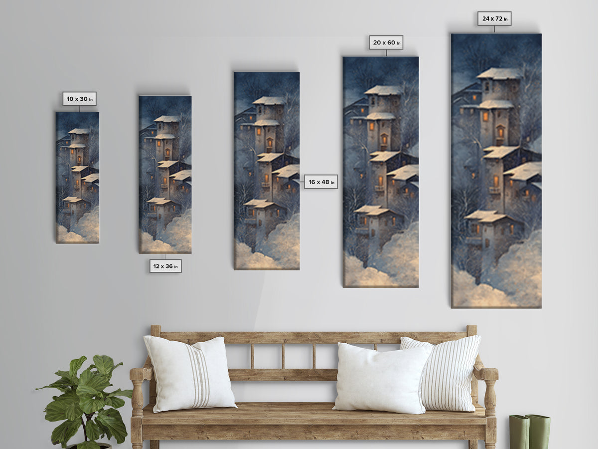 Snowy Village with Warm Glowing Windows Canvas Print, Impressionist Art, Modern Decor, Living Room Decor, Fine Art, Impression, IMP-1x3-49