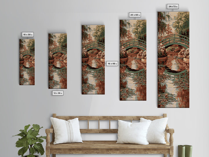 Water Garden Bridge Framed Canvas Print, Impressionist Art, Living Room Art, Living Room Decor, Watercolor Art, Impression, IMP-1x3-54