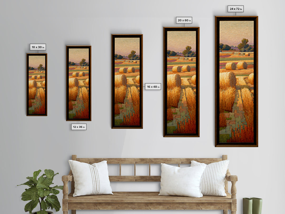 Haystacks Glowing at Golden Hour Framed Canvas Print, Impressionist Art, Living Room Wall Art, Living Room Decor, Impression, IMP-1x3-64