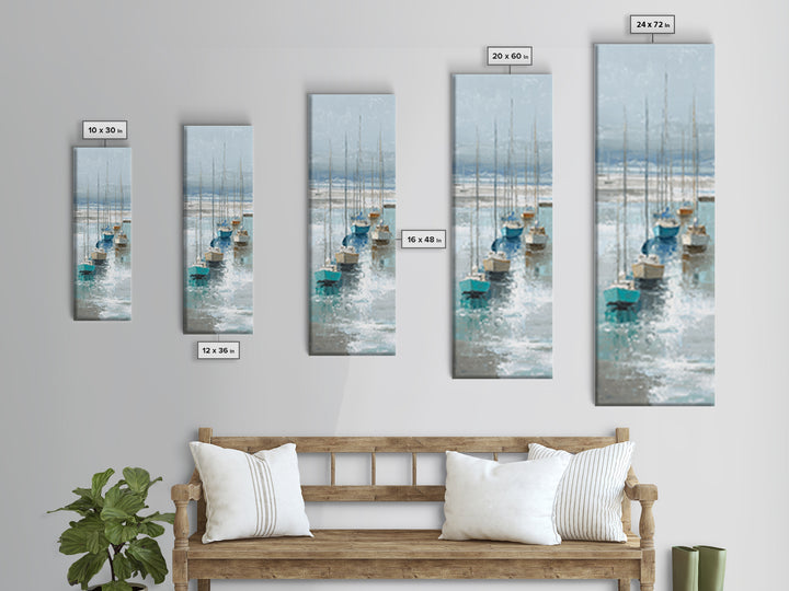 Sailboats on a Bright Sparkling Harbor Framed Canvas Print, Impressionist Art, Wall Art, Living Room Decor, Oil Painting, IMP-1x3-69