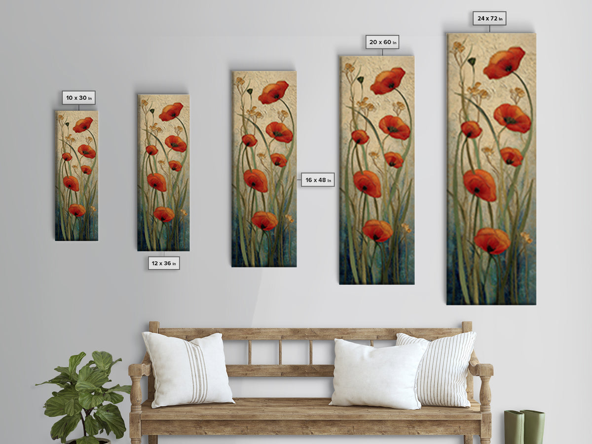 Poppies Blowing Through Green Grass Canvas Print, Impressionist Art, Abstract Painting, Living Room Decor, Fine Art, Impression, IMP-1x3-72