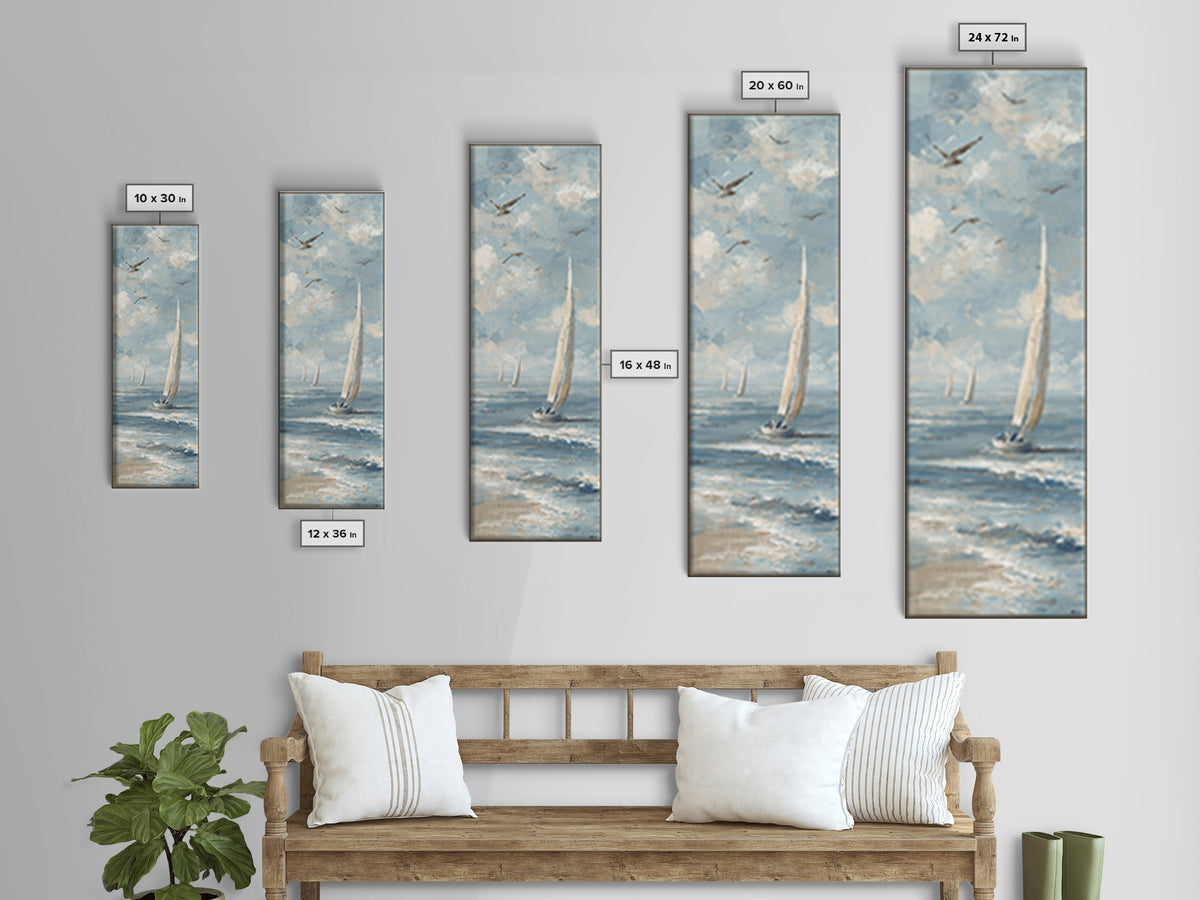 Coastal Beach Figures Framed Canvas Print, Impressionist Art, Colorful Wall Art, Living Room Decor, Fine Art, Impression, IMP-1x3-79
