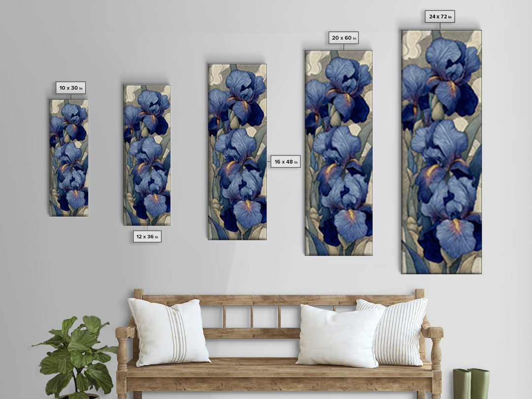 Iris Garden with Blue Violet Strokes Framed Canvas Print, Impressionist Art, Modern Art, Living Room Decor, Oil Painting, IMP-1x3-80