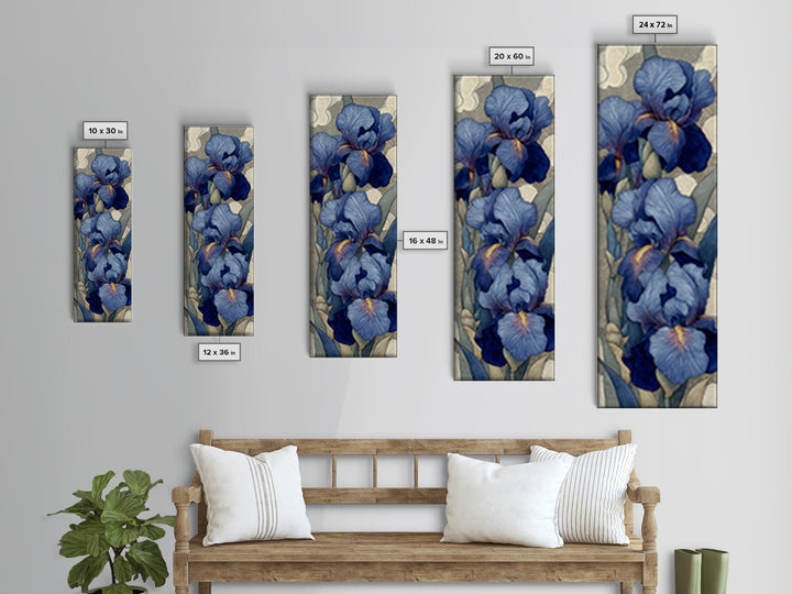Iris Garden with Blue Violet Strokes Framed Canvas Print, Impressionist Art, Modern Art, Living Room Decor, Oil Painting, IMP-1x3-80