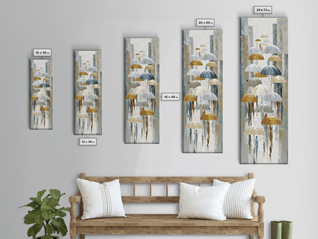 Rainy Boulevard with Umbrella Shapes Canvas Print, Impressionist Art, Abstract Painting, Living Room Decor, Abstract Art, IMP-1x3-81