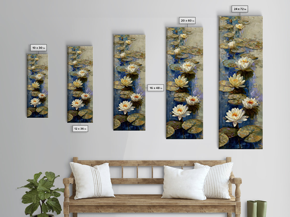 Water Lilies Floating on a Sunlit Pond Canvas Print, Impressionist Art, Bedroom Decor, Living Room Decor, Fine Art, Impression, IMP-1x3-85