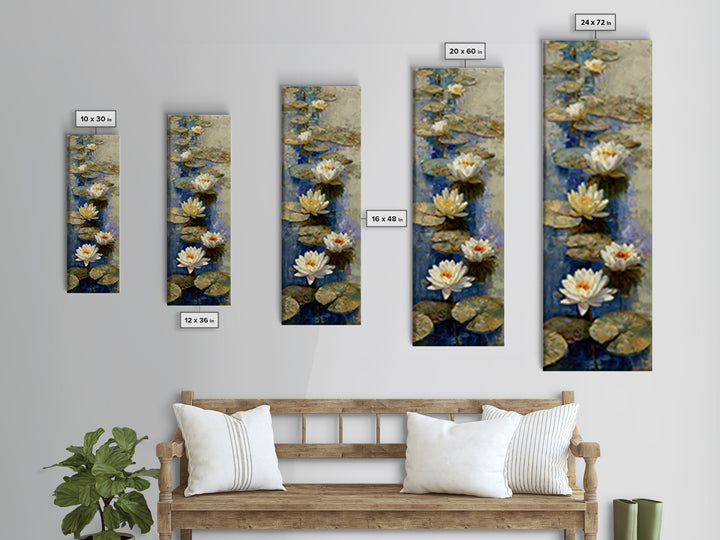 Water Lilies Floating on a Sunlit Pond Canvas Print, Impressionist Art, Bedroom Decor, Living Room Decor, Fine Art, Impression, IMP-1x3-85