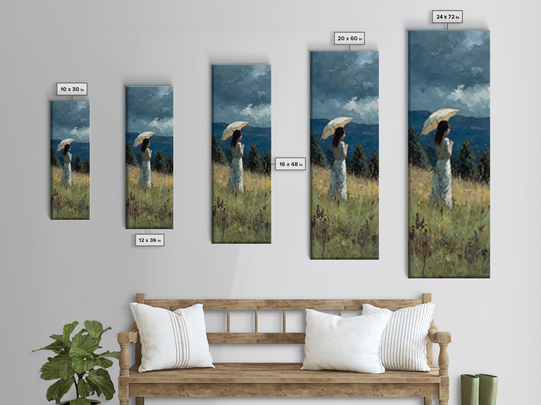 Woman with Parasol in Breezy Meadow Framed Canvas Print, Impressionist Art, Statement Artwork, Living Room Decor, Impression, IMP-1x3-87