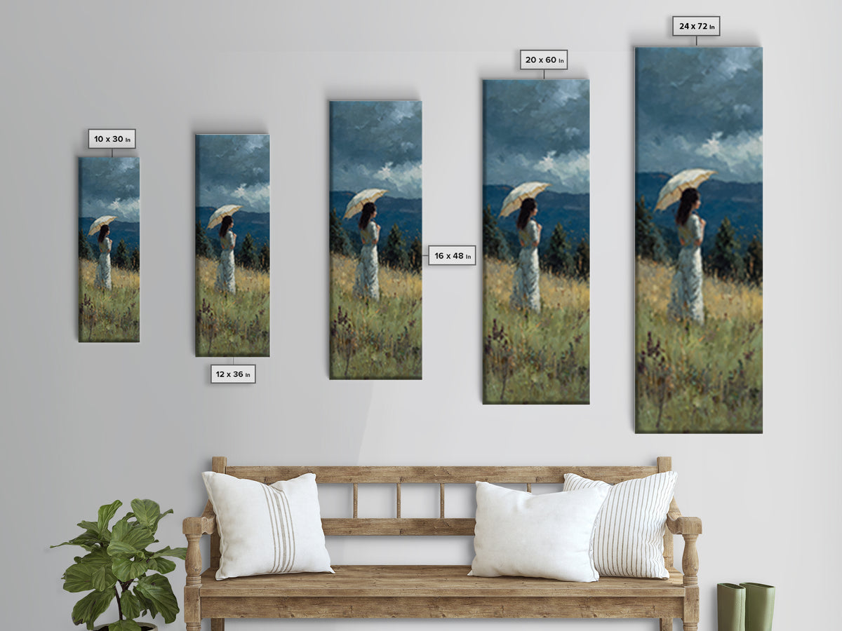 Woman with Parasol in Breezy Meadow Framed Canvas Print, Impressionist Art, Statement Artwork, Living Room Decor, Impression, IMP-1x3-87
