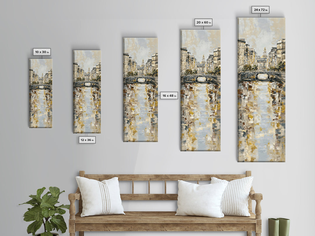 Paris Bridge Reflected Framed Canvas Print, Impressionist Art, Boho Decor, Living Room Decor, Oil Painting, Impression, IMP-1x3-91