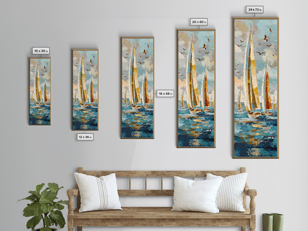 Sailboats on a Bright Sparkling Harbor Canvas Print, Impressionist Art, Original Painting, Living Room Decor, Impression, IMP-1x3-93